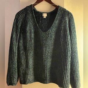 Dark Green Velour Knit Sweater